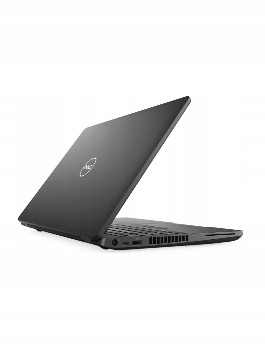 Laptop Dell Latitude widziany od tyłu pod kątem, uchylona pokrywa matrycy z logo Dell, widoczne otwory wentylacyjne.