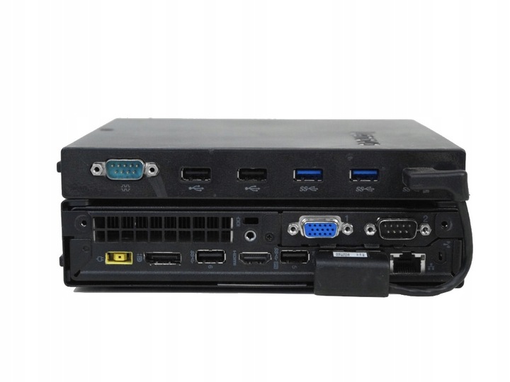 Tylny panel Lenovo ThinkCentre M920Q Tiny z portami VGA, DisplayPort, USB i złączem zasilania.