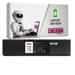 Czarna bateria Eneron z naklejką informacyjną oraz pudełko z grafiką robota i napisem Laptop Battery.