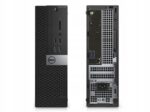 Komputer Dell Optiplex SFF pokazany od przodu z portami USB i napędem, oraz od tyłu ze złączami i gniazdami na karty.