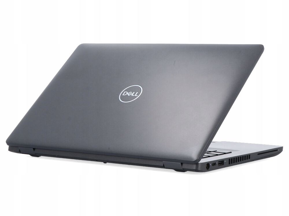 Laptop Dell Latitude widziany od tyłu z uchyloną klapą, na obudowie widoczne logo Dell i otwory wentylacyjne.