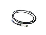 Kabel z wtykiem SFP z jednej strony i złączem HSSDC2 z niebieskim uchwytem z drugiej, zwinięty w pętlę.