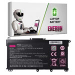 Czarna bateria Eneron TF03XL z etykietą specyfikacji obok pudełka z grafiką robota i laptopa.