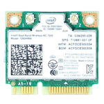 Karta Wi-Fi Intel Dual Band Wireless-AC 7260 mini PCIe z dwoma złączami antenowymi i naklejkami z oznaczeniami modelu.