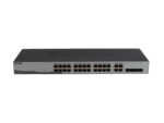 Przedni panel switcha D-Link z 24 portami RJ45 i czterema combo SFP po prawej stronie.
