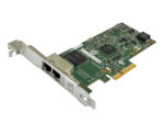 Karta sieciowa PCIe HPE 361T z dwoma portami RJ45 i metalowym wysokim bracketem, widoczne układy na zielonej płytce.