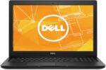 Otwarty laptop Dell Latitude 3500 od przodu, ekran włączony z logo Dell, widoczna klawiatura i touchpad.
