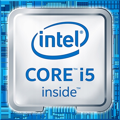 Grafika promocyjna z logo Intel Core i5 inside na tle wzoru płyty obwodu drukowanego.
