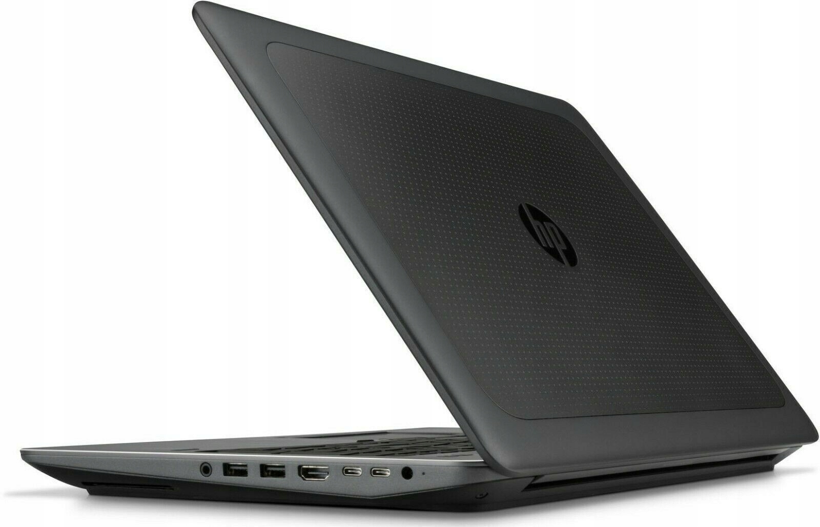 Laptop HP ZBook 15 G3 uchwycony od tyłu pod kątem, widoczna klapa z logo HP i fragment klawiatury po otwarciu.