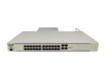 Przedni panel switcha Alcatel-Lucent z widocznymi 24 portami RJ45 oraz czterema portami combo SFP po prawej stronie.