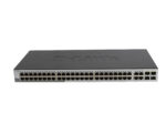 Przód switcha D-Link DGS-1210-48 z widocznymi czterema rzędami portów RJ45 i czterema portami combo SFP po prawej stronie.