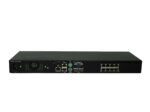 Tylny panel przełącznika KVM IBM 1754-HC3 z ośmioma portami RJ45, złączami USB/VGA i modułem zasilania.