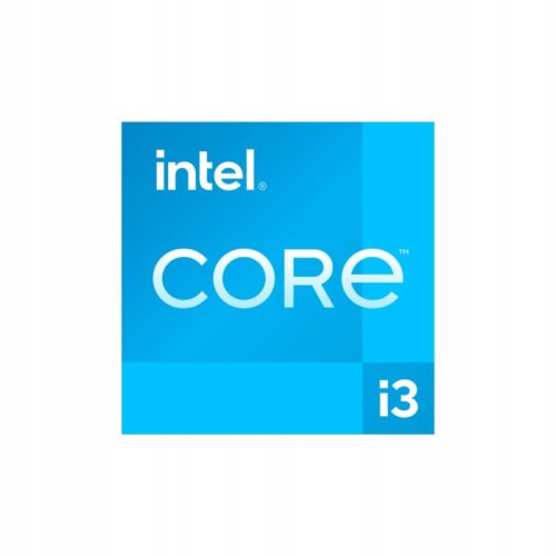 Niebieski graficzny znak Intel Core i3 oznaczający procesor zastosowany w tym mini PC.