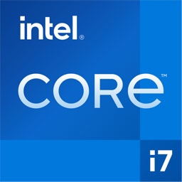 Niebieska plakietka z logo Intel Core i7, oznaczenie procesora zastosowanego w laptopie.