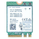 Karta sieciowa Intel 8260NGW na zielonym laminacie z naklejką z danymi modelu i dwoma złączami antenowymi u góry.