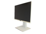 Biały monitor Fujitsu P24-8 WE Pro widziany z boku pod kątem, ekran wyłączony, na regulowanej podstawie.