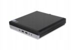 Komputer HP EliteDesk 800 G4 Micro w czarnej obudowie, widok z przodu z portami USB i przyciskiem zasilania.