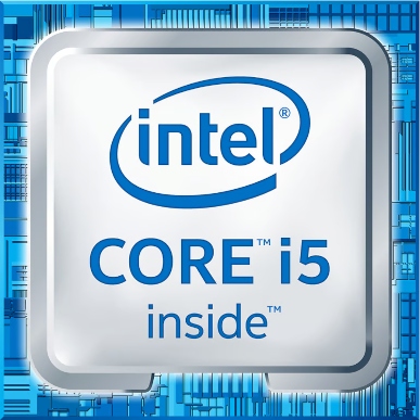 Grafika z logo Intel Core i5 inside na tle wzoru płyty głównej, symbolizująca procesor laptopa.