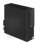 Komputer Dell OptiPlex SFF w czarnej obudowie, widok z przodu-boku z portami USB i napędem optycznym.