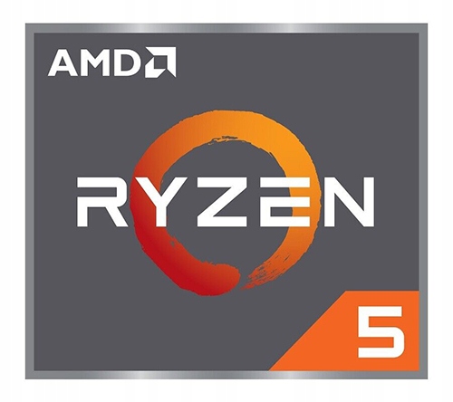 Naklejka z logo AMD Ryzen 5 informująca o procesorze zastosowanym w laptopie.
