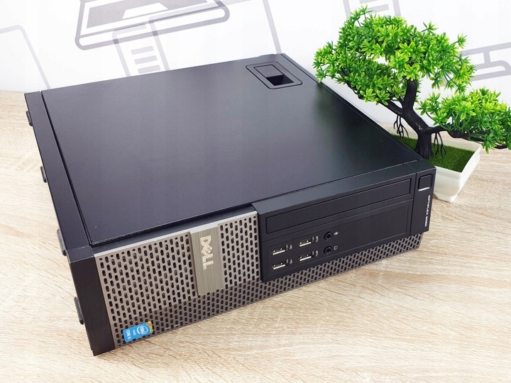 Komputer Dell 9020 SFF z przodu, widoczny przycisk zasilania, porty USB i wnęka napędu, obudowa czarna bez wyraźnych rys.