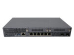 Przedni panel firewalla Juniper SRX320-POE z sześcioma portami RJ45, dwoma slotami SFP i portem konsolowym.