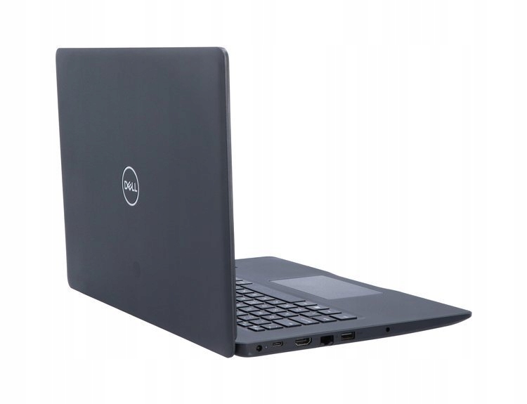 Laptop Dell Latitude 3490 widziany od tyłu pod kątem, uchylona klawiatura i boczne porty po prawej stronie.