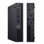 Dell OptiPlex 3070 Micro widoczny z przodu i z tyłu, ukazujący porty USB, audio oraz złącza wideo i sieciowe.