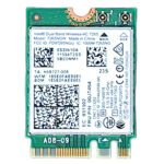 Karta sieciowa Intel Dual Band Wireless-AC 7265 na złączu M.2, widok z góry na etykiety i złoty łącznik krawędziowy.