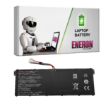 Czarna bateria zamienna z przewodem i wtyczką przy pudełku marki Eneron z grafiką robota i laptopa.