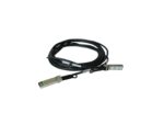 Kabel SFP+ do SFP+ ze zwiniętym czarnym przewodem i metalowymi wtyczkami na obu końcach.