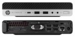 Micro PC HP EliteDesk 800 G3 Mini, widok przodu z portami USB i słuchawkowym oraz tyłu z portem serial, DisplayPort i USB.