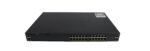 Przedni panel switcha Cisco Catalyst z 24 portami RJ45 i dwoma slotami SFP, obudowa czarna w stanie używanym.