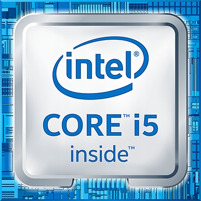 Graficzne logo Intel Core i5 inside na niebieskim tle imitującym płytę drukowaną.