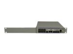 Switch Alcatel-Lucent OS6450-P10 pod kątem z boku, widoczne uszy montażowe i rząd portów RJ45 oraz SFP na panelu przednim.
