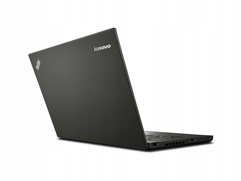 Laptop Lenovo ThinkPad lekko otwarty, widok od tyłu na klapę z logo i górną część klawiatury
