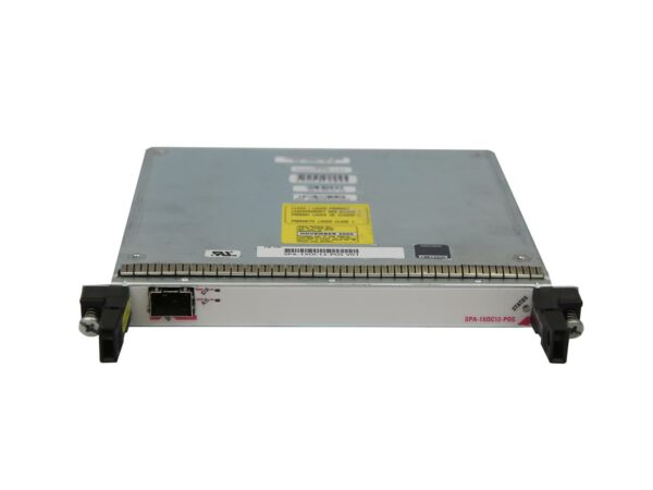 Moduł Cisco SPA widoczny z przodu z portem SFP i złączem RJ45, na obudowie naklejki z opisem modelu