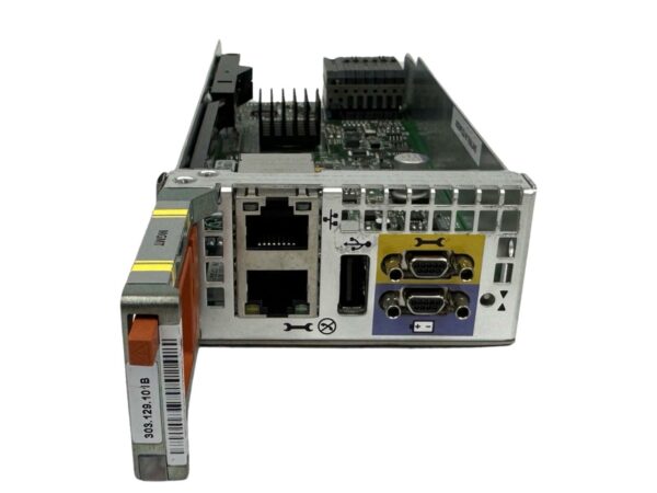 Moduł kontrolera EMC z portami RJ-45, złączami szeregowymi i PS/2 oraz żółtą płytką po lewej stronie.