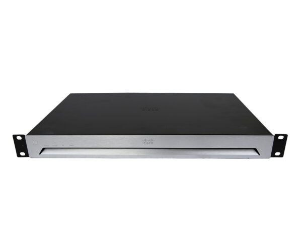 Kodek Cisco TelePresence SX80 od przodu, płaska metalowa obudowa z uszami montażowymi do szafy rack.
