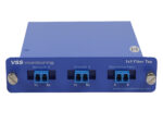 Przedni panel modułu VSS Monitoring 1x1 Fiber Tap z trzema parami złączy LC opisanymi Network A, Network B i Monitoring Ports.