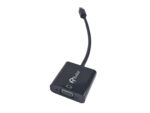 Czarny adapter Rankie z krótkim kablem Mini DisplayPort z jednej strony i portem VGA z drugiej, na białym tle.