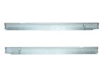 Para metalowych szyn montażowych HP do szafy rack, ułożonych równolegle, widoczne otwory montażowe i mechanizmy przesuwne.