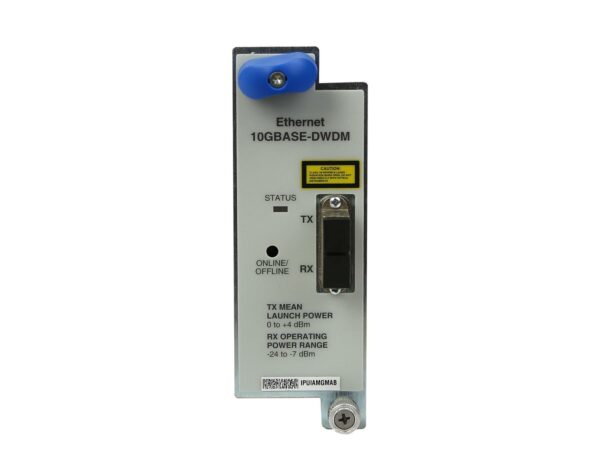 Moduł SFP Juniper 10GBASE-DWDM z portem światłowodowym LC oraz diodami statusu na przedniej ściance obudowy.