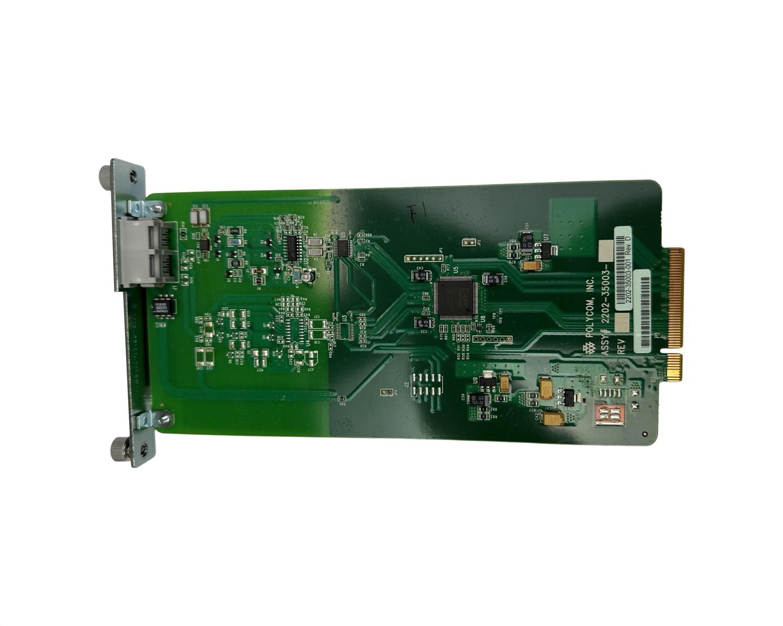 Płytka modułu Polycom TEL1 widziana od góry, z gniazdem RJ do podłączenia i widocznymi elementami elektronicznymi.