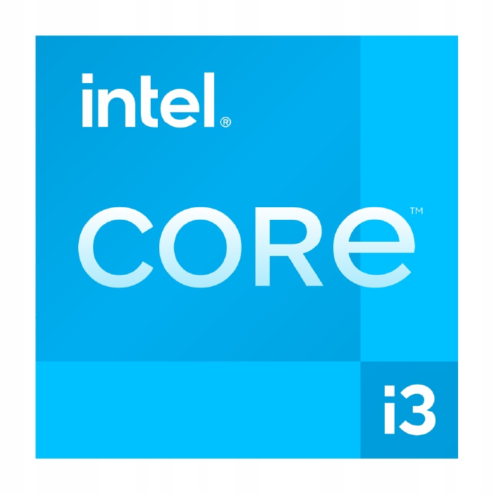 Niebieskie logo graficzne Intel Core i3, bez zdjęcia samego komputera.