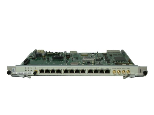 Karta modułu Huawei GCUa z widocznym rzędem portów RJ45 i czterema złączami koncentrycznymi na froncie.