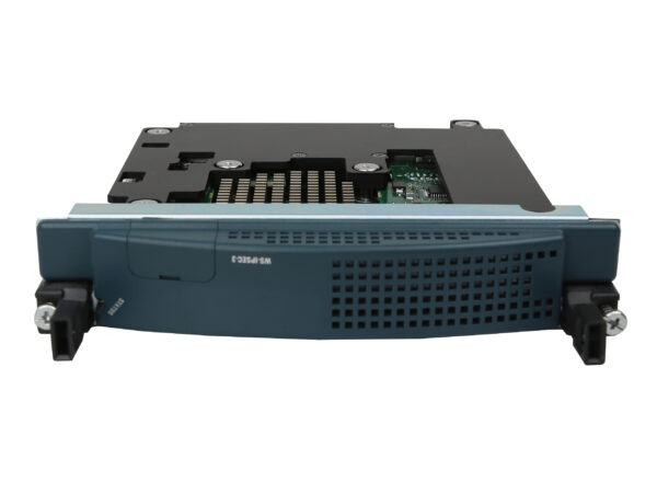 Moduł Cisco WS-IPSEC-3 z widoczną płytą elektroniczną od góry i niebieskim panelem czołowym z uchwytami montażowymi.