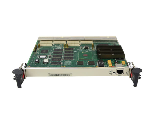 Karta modułu Huawei w metalowej obudowie rack z widoczną płytką elektroniczną, portem RJ45 i dźwigniami wysuwu po bokach.