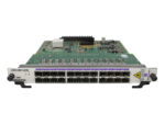 Karta liniowa Alcatel-Lucent z 24 gniazdami SFP w dwóch rzędach i uchwytami montażowymi po bokach.