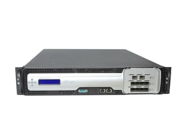 Przód urządzenia Citrix Netscaler w obudowie rack 2U z małym wyświetlaczem LCD i osiemioma portami SFP+ po prawej stronie.